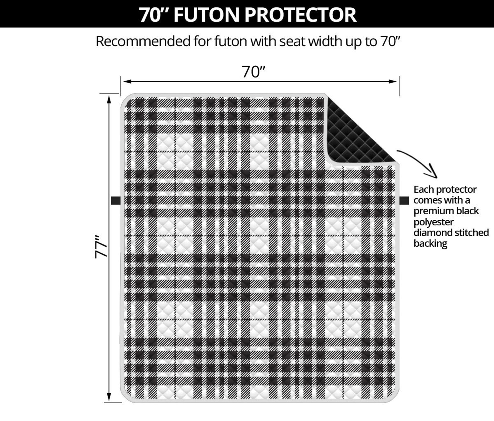 White And Black Border Tartan Print Futon Protector