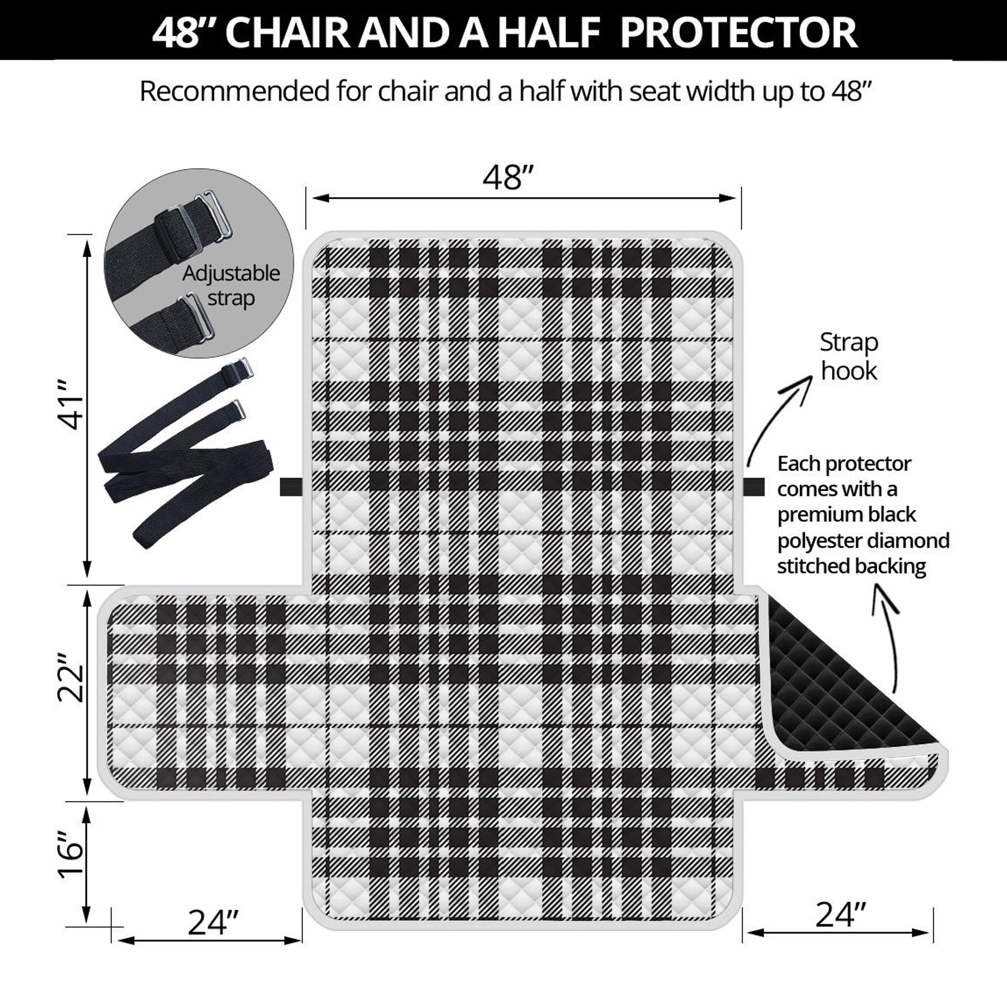 White And Black Border Tartan Print Half Sofa Protector