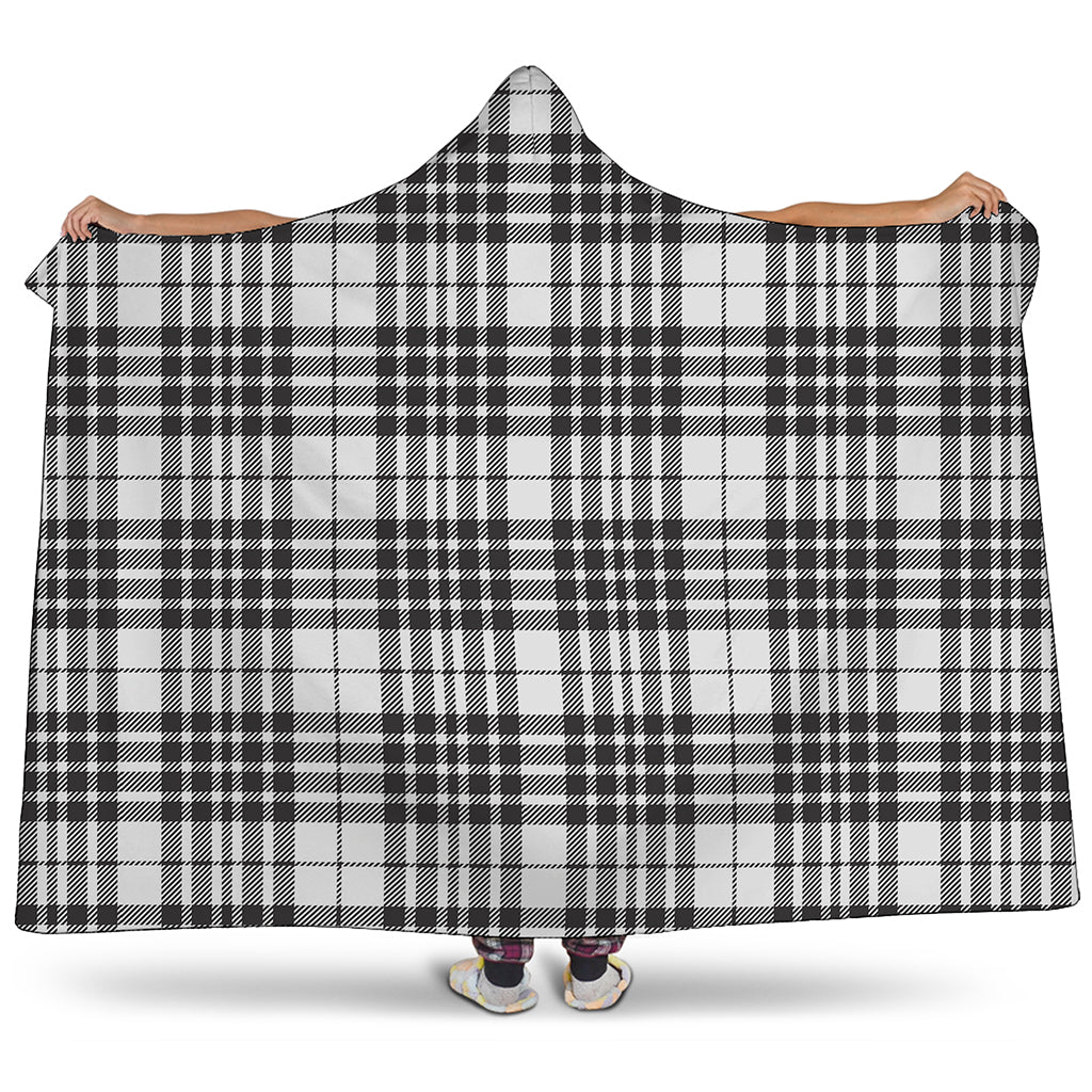 White And Black Border Tartan Print Hooded Blanket