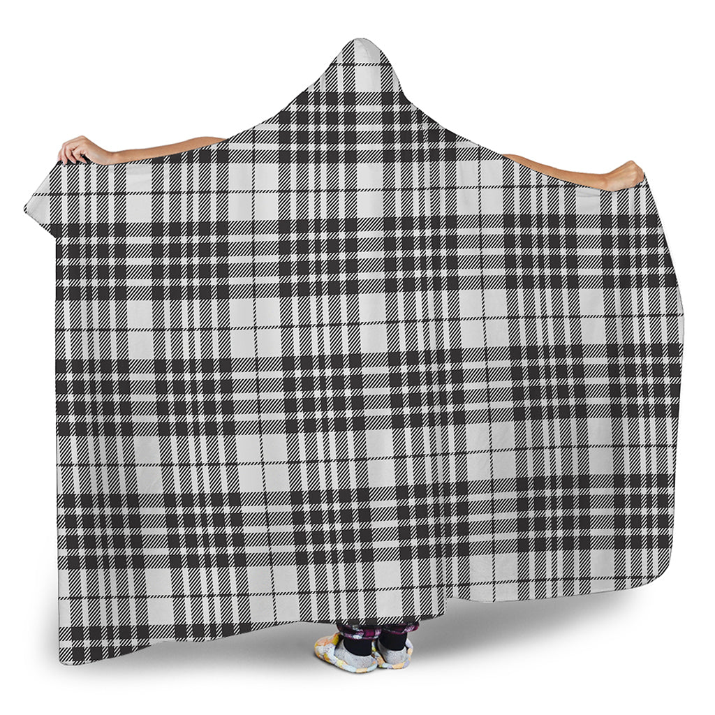 White And Black Border Tartan Print Hooded Blanket