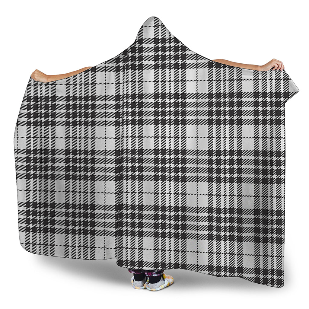 White And Black Border Tartan Print Hooded Blanket