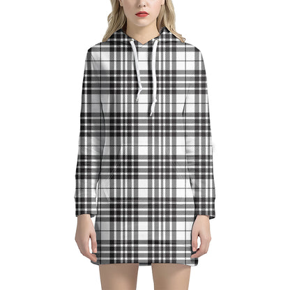 White And Black Border Tartan Print Hoodie Dress