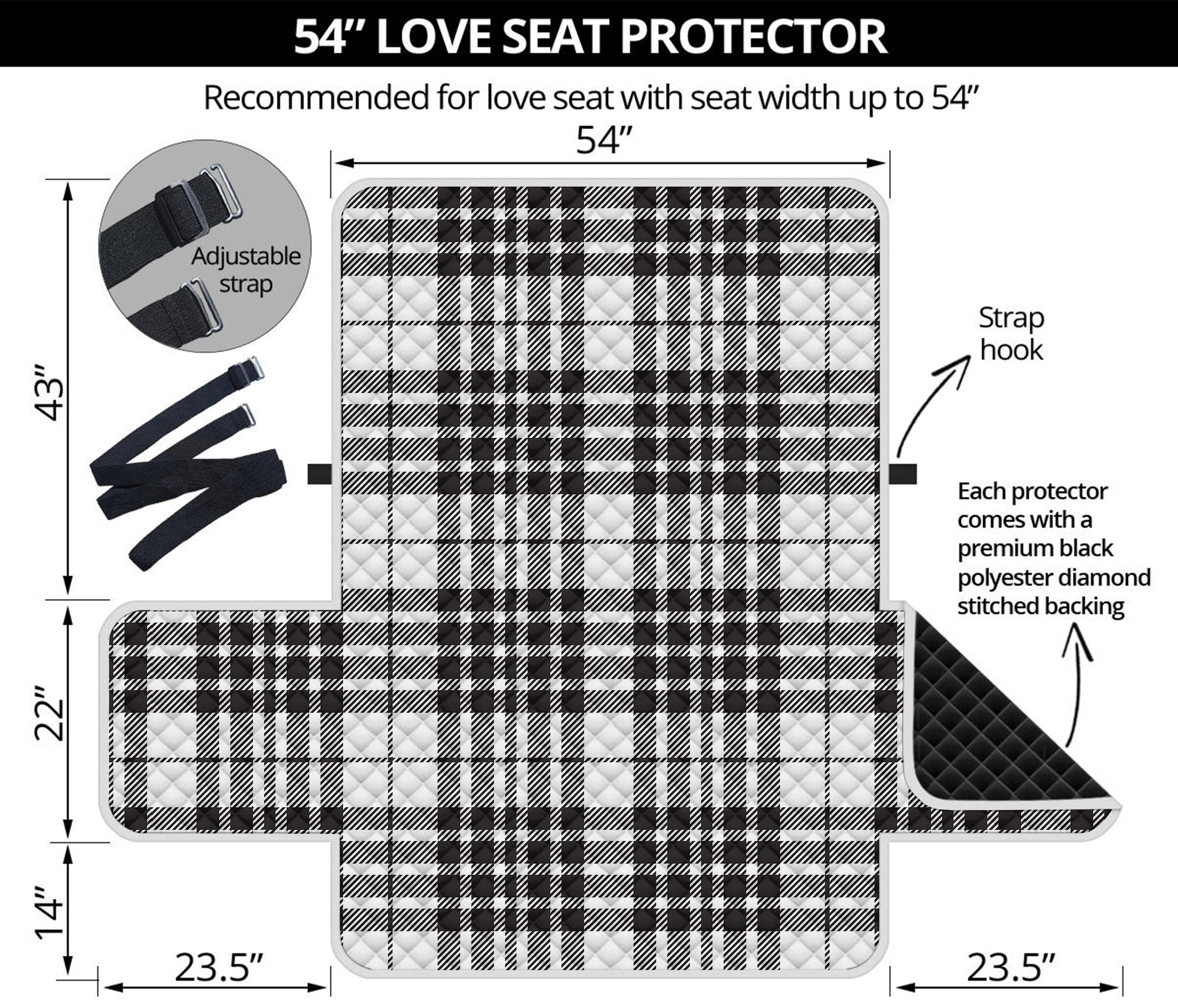 White And Black Border Tartan Print Loveseat Protector