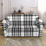 White And Black Border Tartan Print Loveseat Slipcover