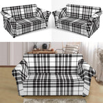 White And Black Border Tartan Print Loveseat Slipcover