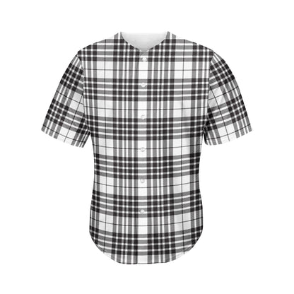 White And Black Border Tartan Print Men's Baseball Jersey