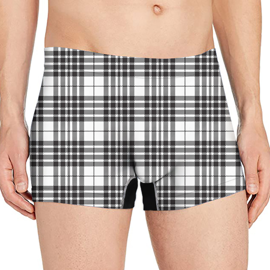 White And Black Border Tartan Print Men's Boxer Briefs