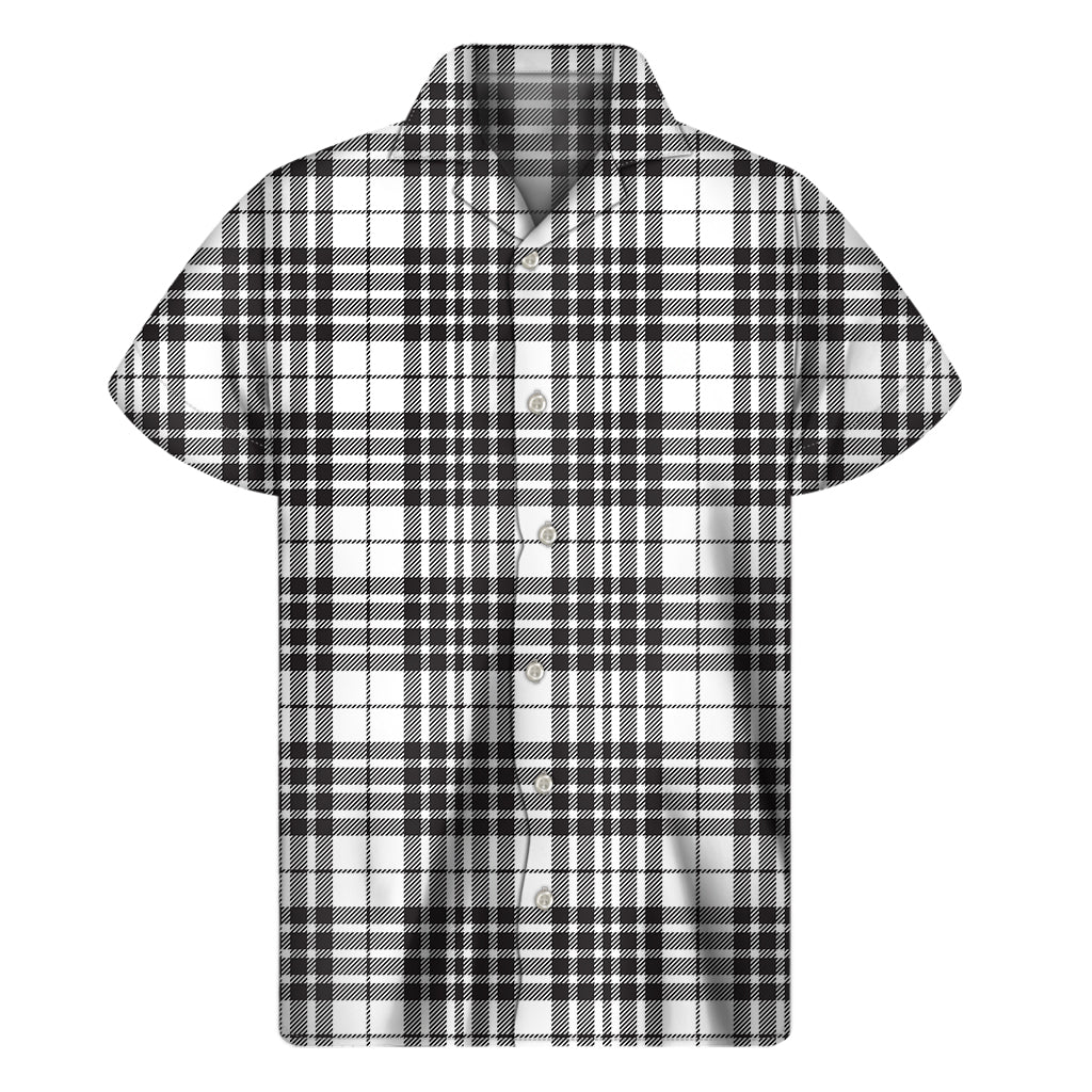 White And Black Border Tartan Print Men's Short Sleeve Shirt
