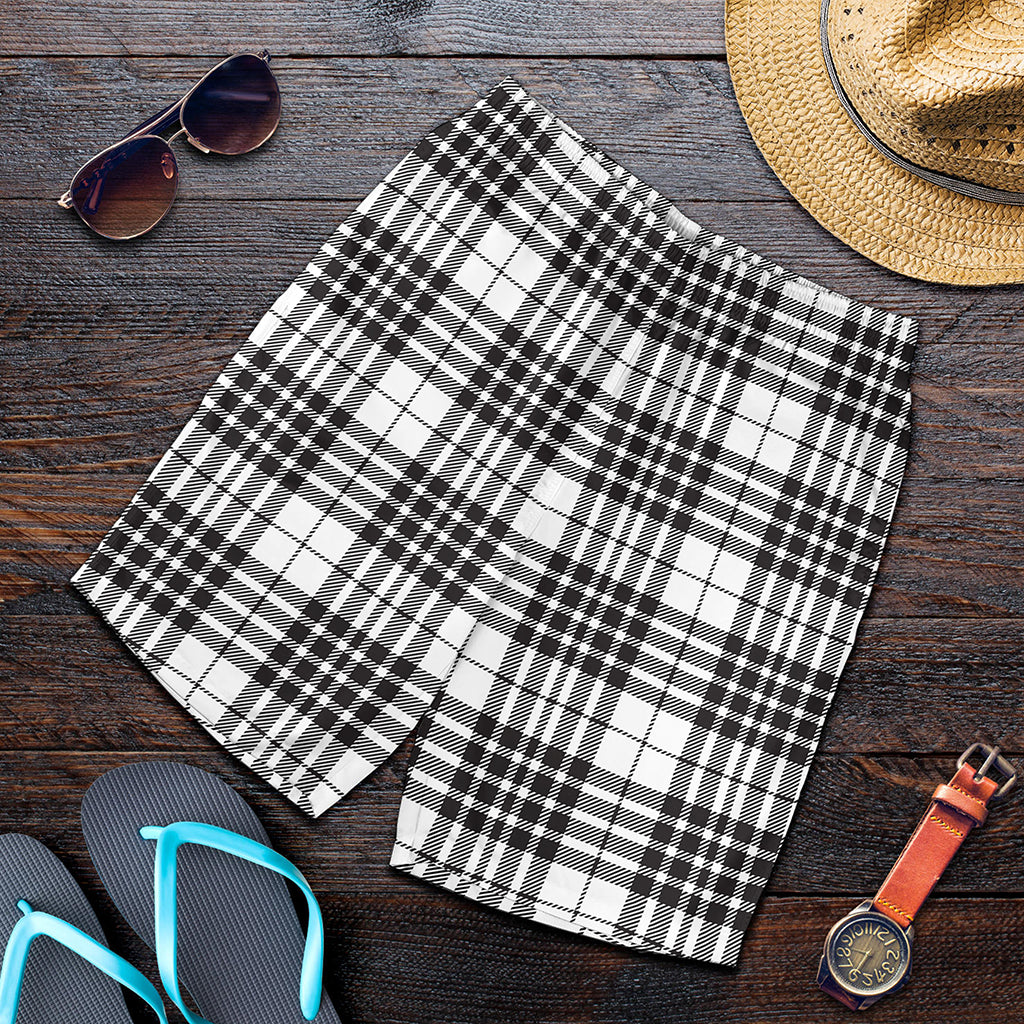 White And Black Border Tartan Print Men's Shorts
