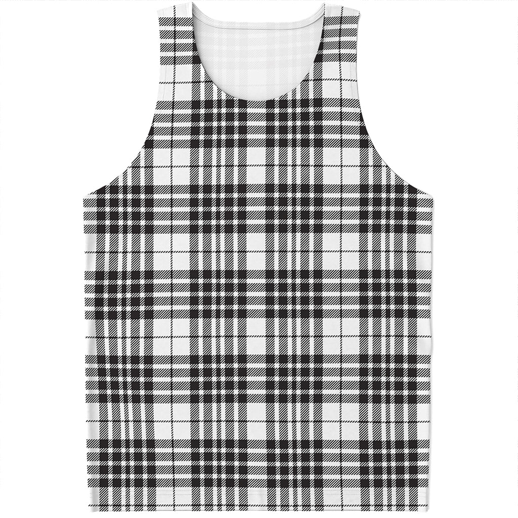 White And Black Border Tartan Print Men's Tank Top