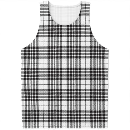 White And Black Border Tartan Print Men's Tank Top