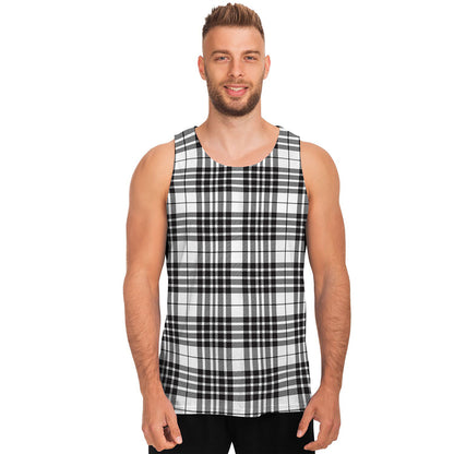 White And Black Border Tartan Print Men's Tank Top