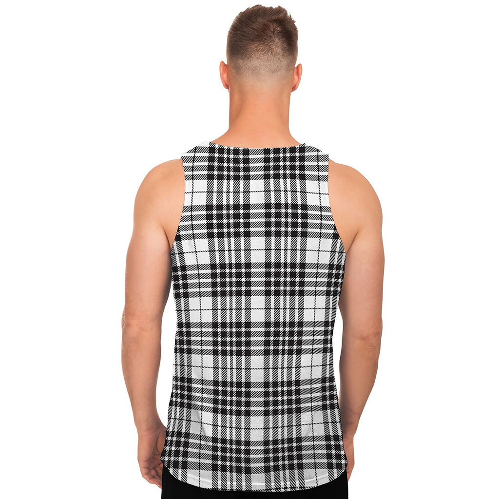 White And Black Border Tartan Print Men's Tank Top
