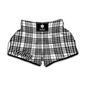 White And Black Border Tartan Print Muay Thai Boxing Shorts