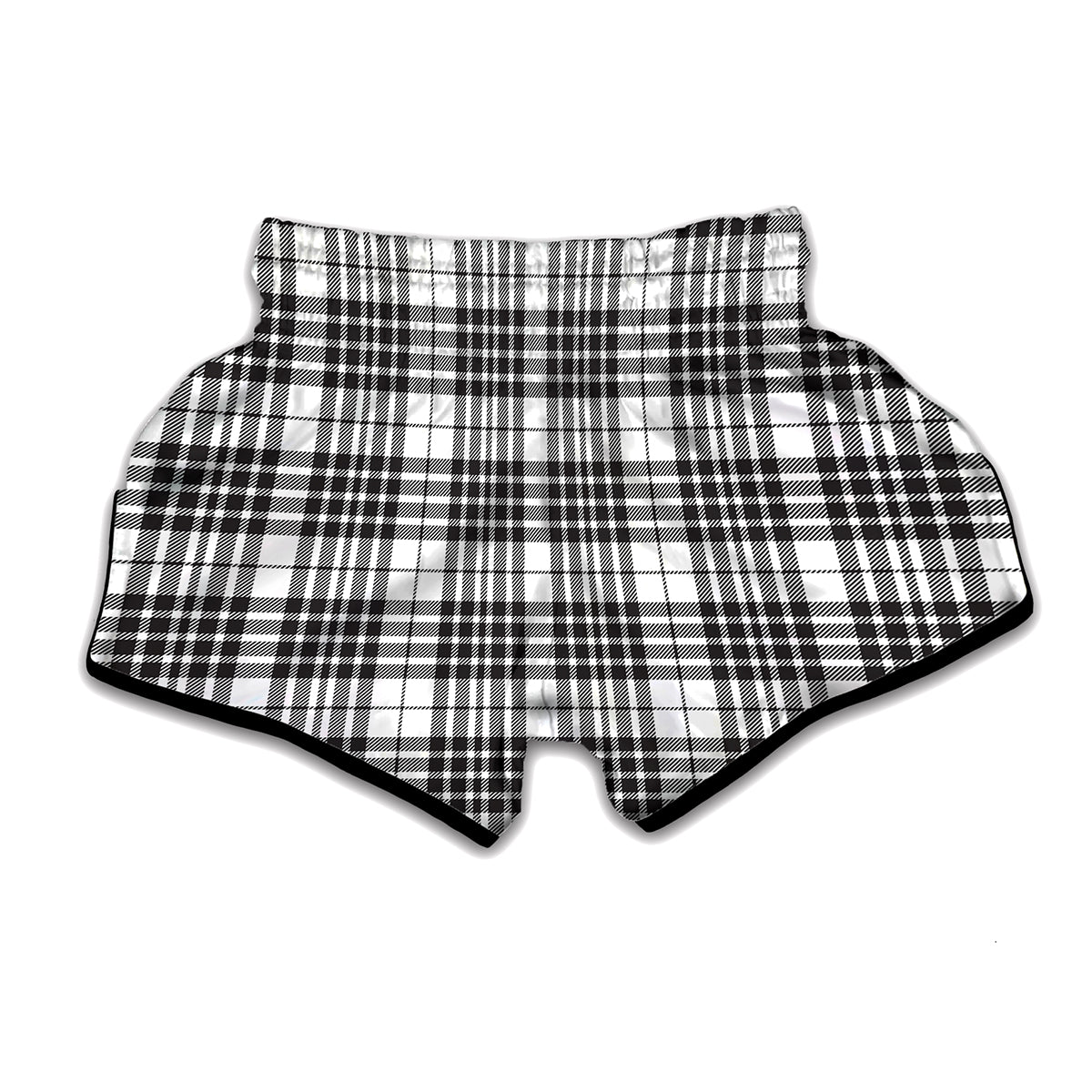 White And Black Border Tartan Print Muay Thai Boxing Shorts