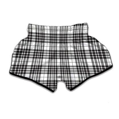 White And Black Border Tartan Print Muay Thai Boxing Shorts