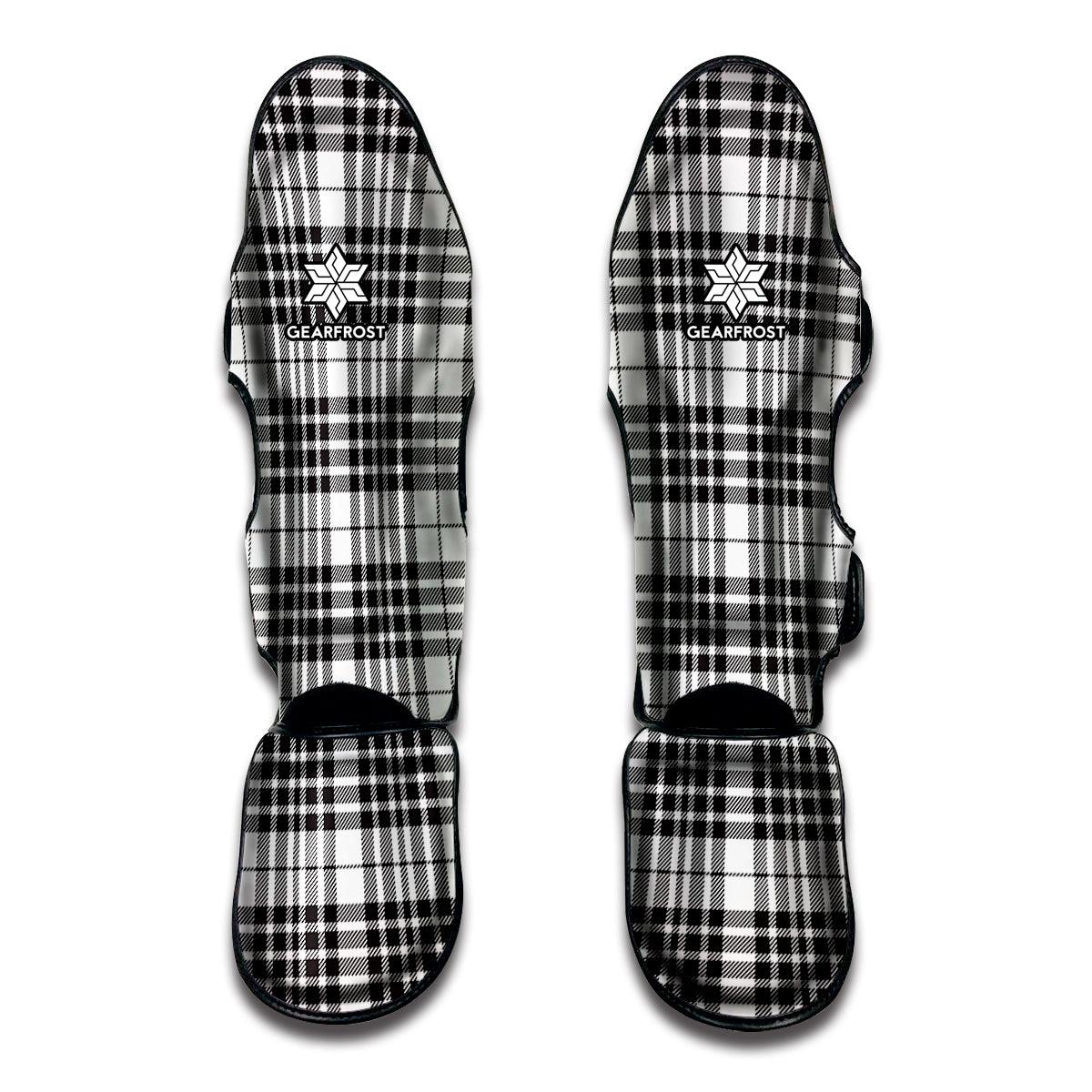 White And Black Border Tartan Print Muay Thai Shin Guard