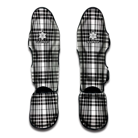 White And Black Border Tartan Print Muay Thai Shin Guard