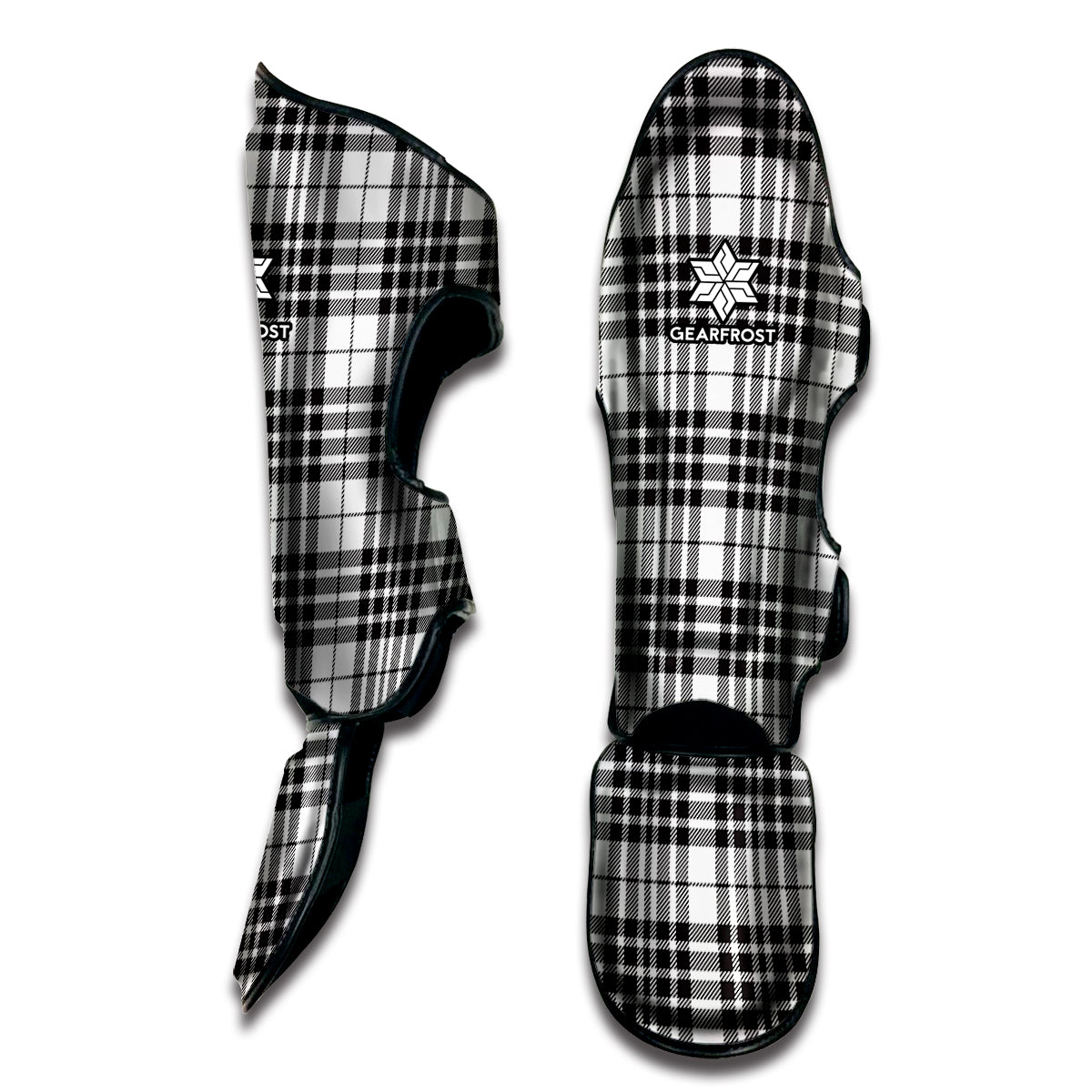 White And Black Border Tartan Print Muay Thai Shin Guard