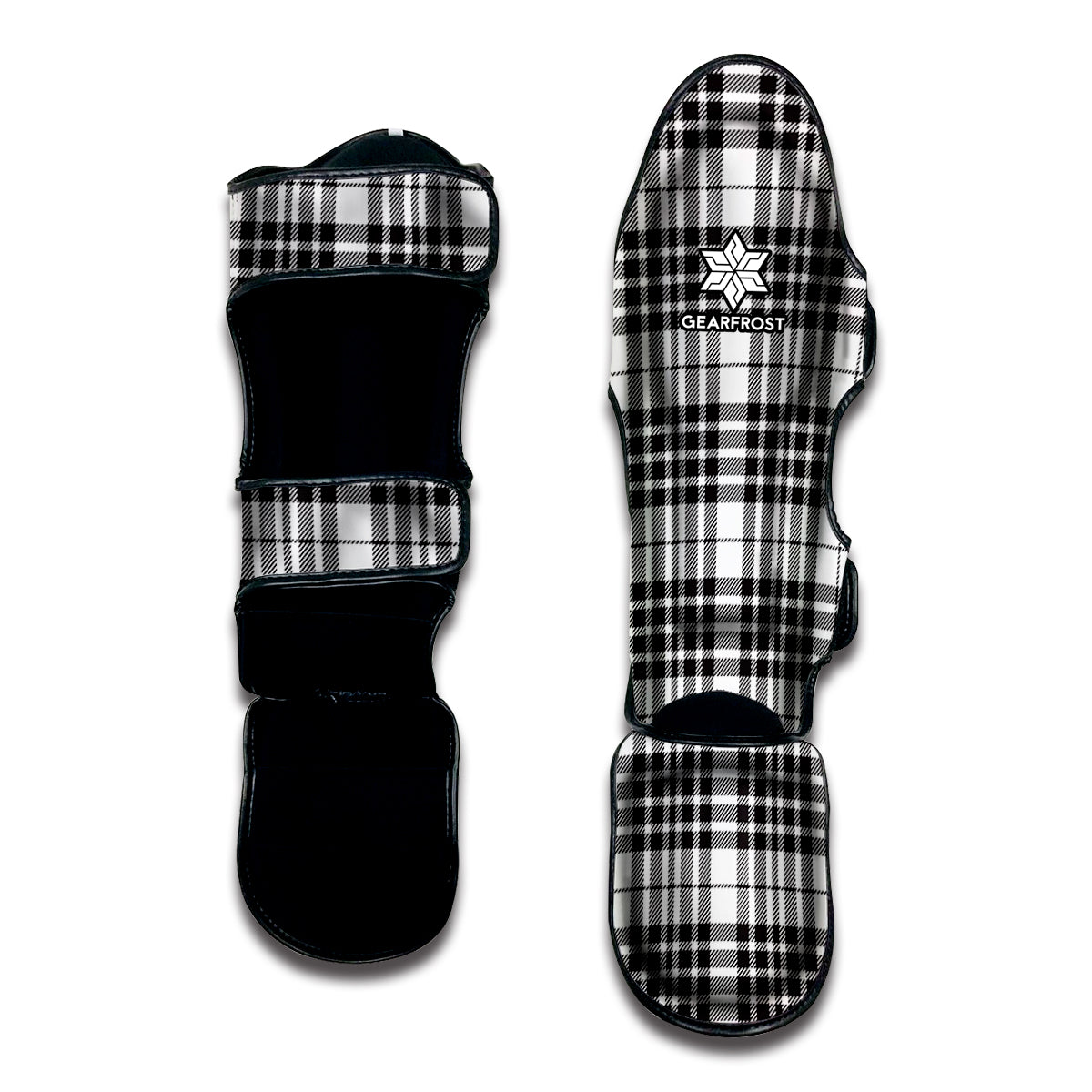 White And Black Border Tartan Print Muay Thai Shin Guard