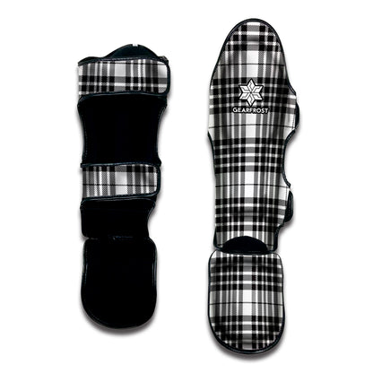 White And Black Border Tartan Print Muay Thai Shin Guard