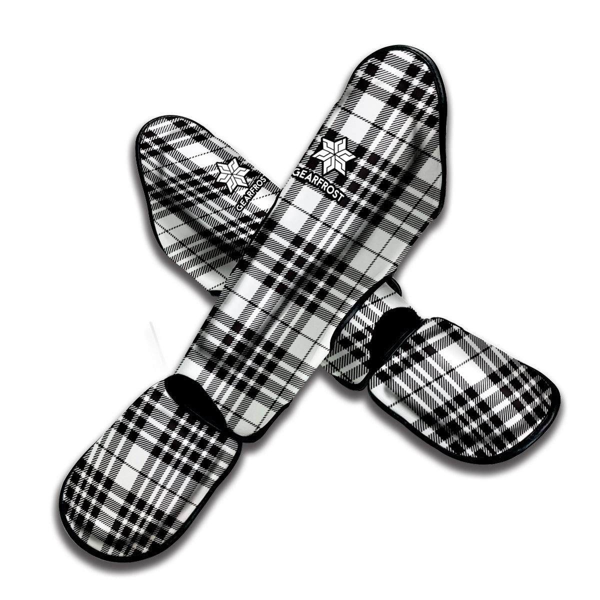 White And Black Border Tartan Print Muay Thai Shin Guard