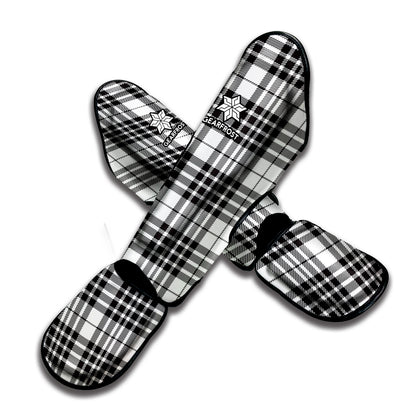 White And Black Border Tartan Print Muay Thai Shin Guard