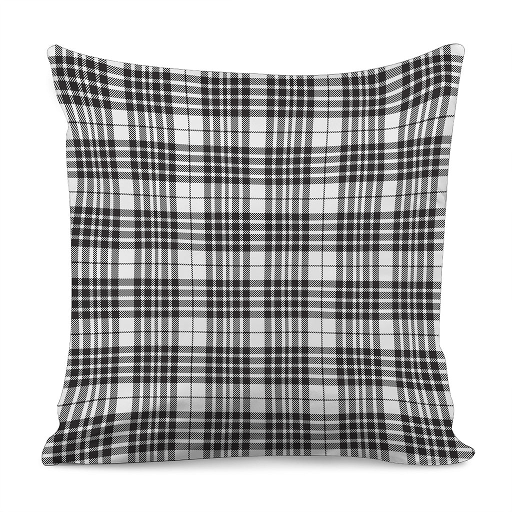 White And Black Border Tartan Print Pillow Cover