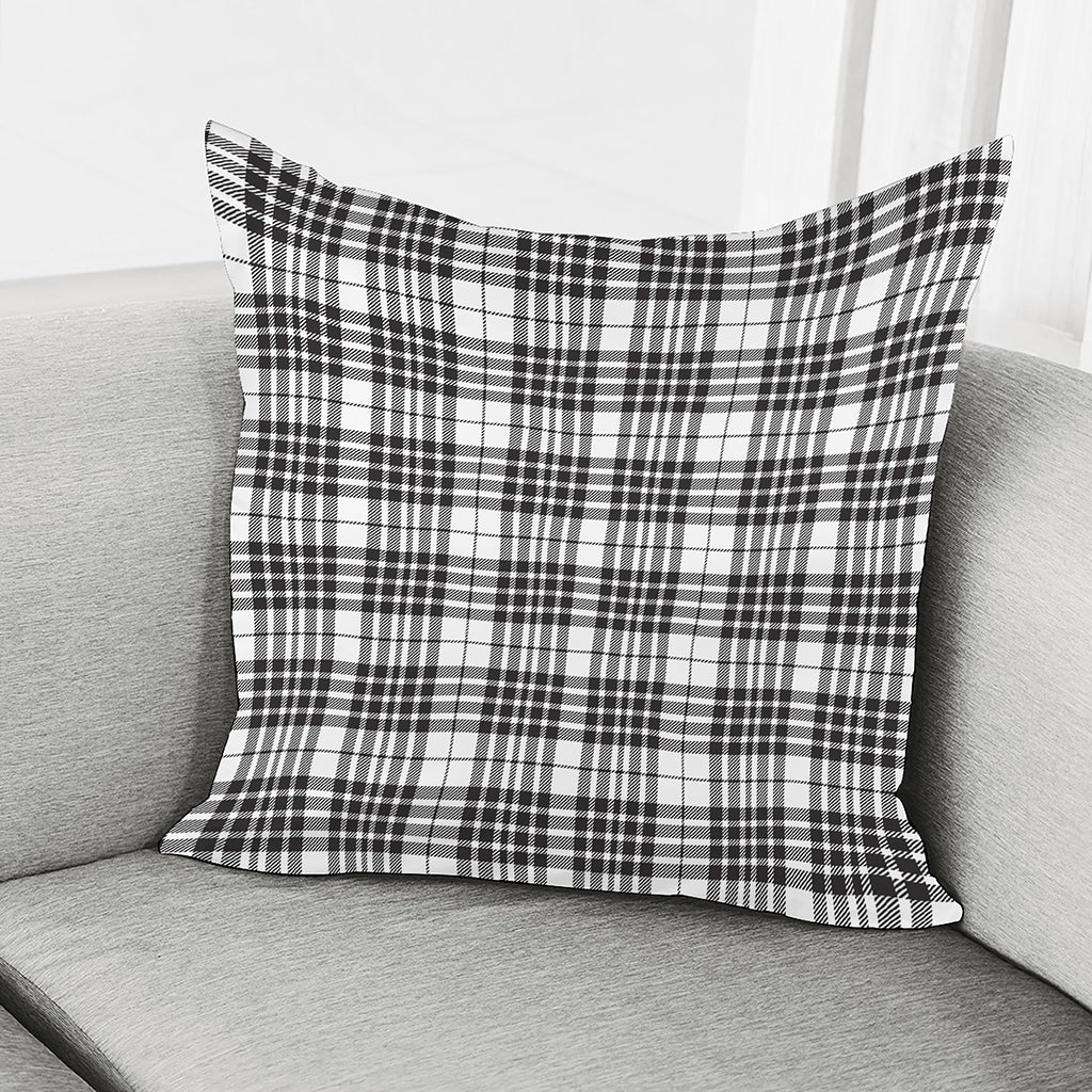 White And Black Border Tartan Print Pillow Cover