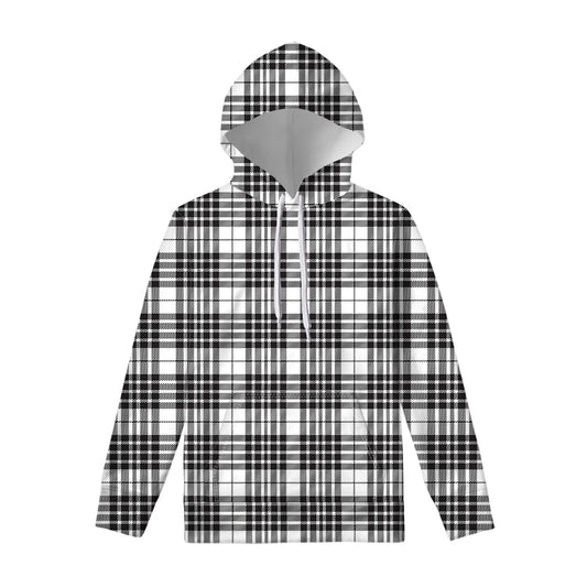 White And Black Border Tartan Print Pullover Hoodie
