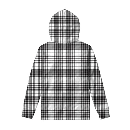 White And Black Border Tartan Print Pullover Hoodie