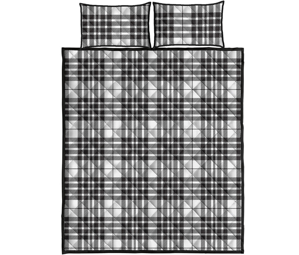 White And Black Border Tartan Print Quilt Bed Set