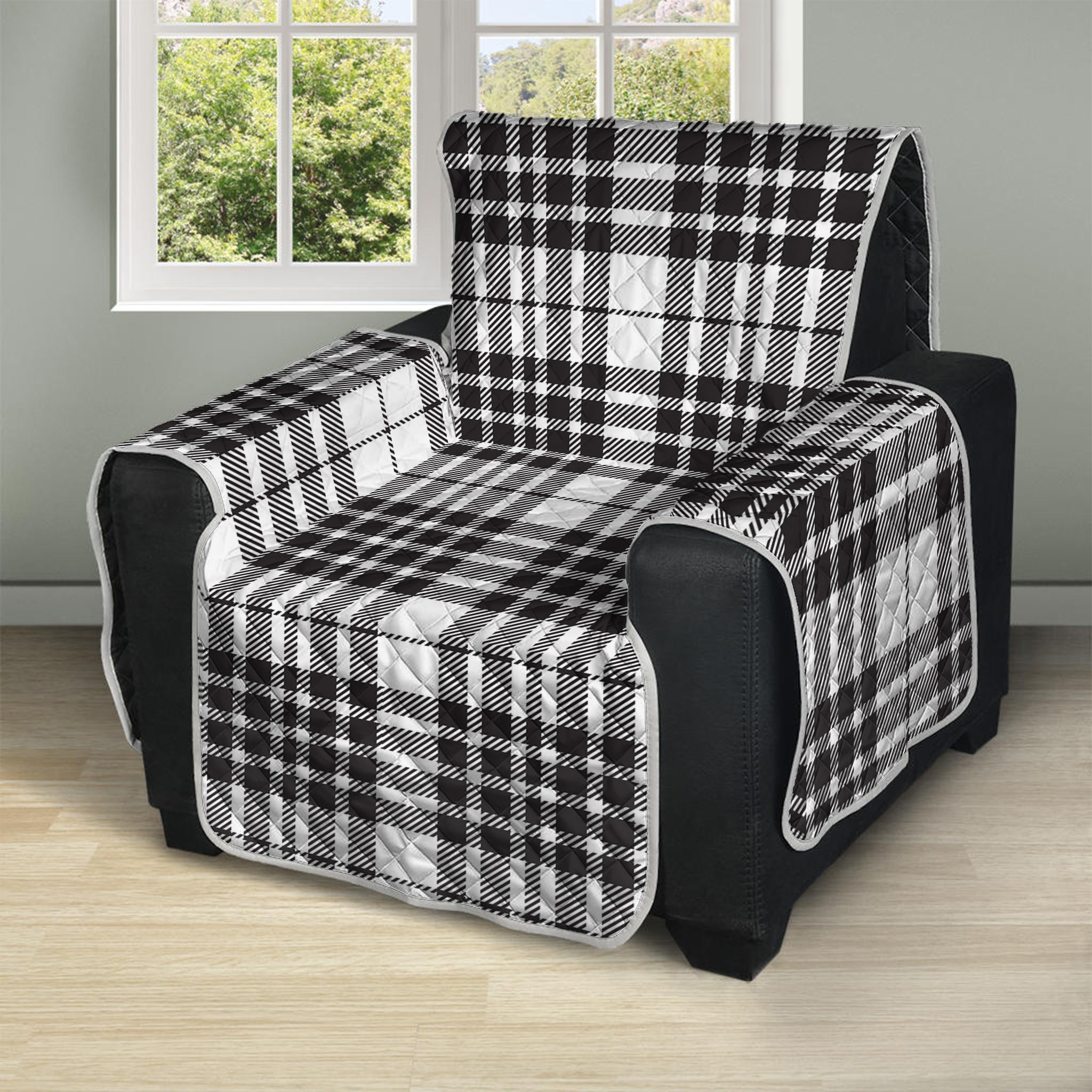 White And Black Border Tartan Print Recliner Protector