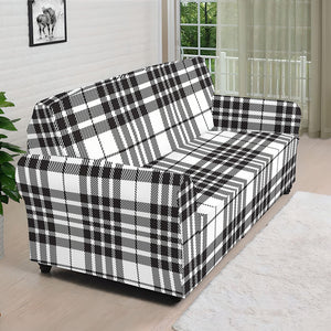 White And Black Border Tartan Print Sofa Cover