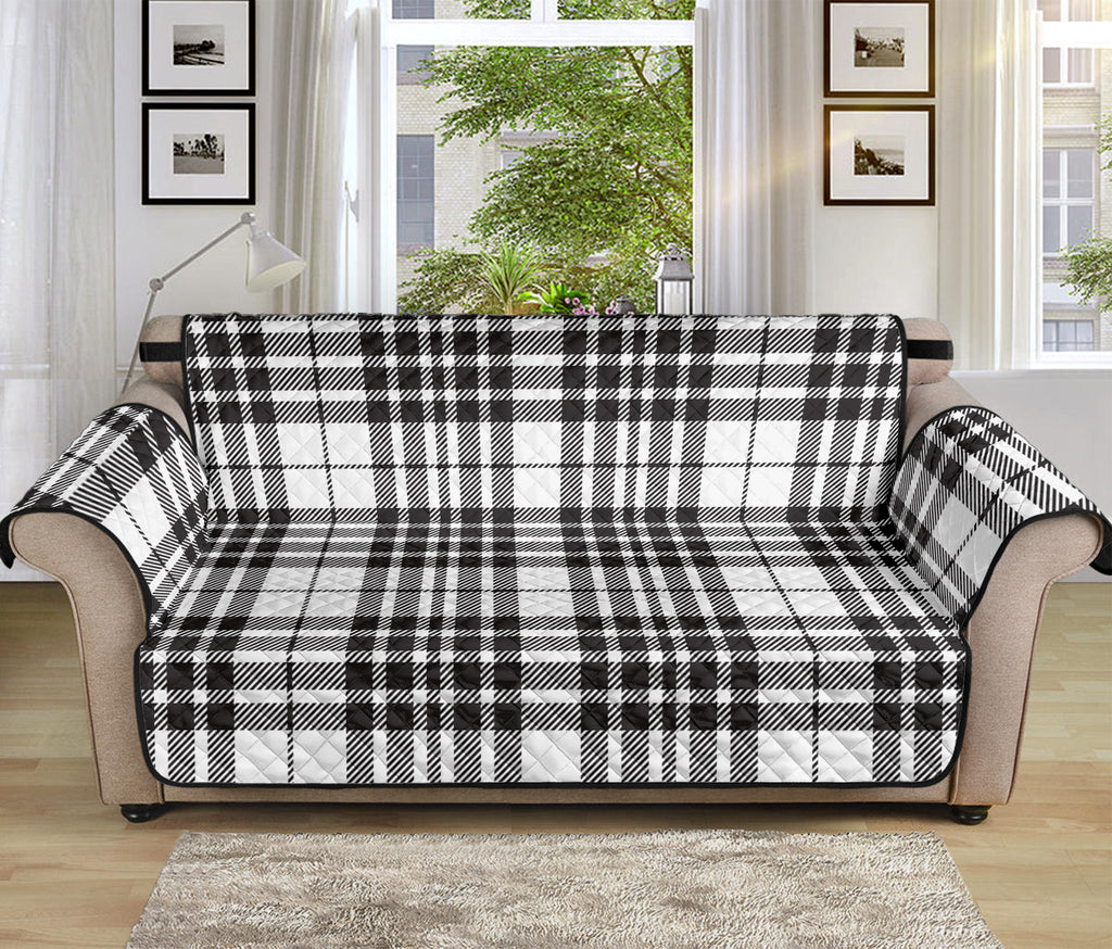 White And Black Border Tartan Print Sofa Protector