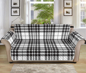 White And Black Border Tartan Print Sofa Protector