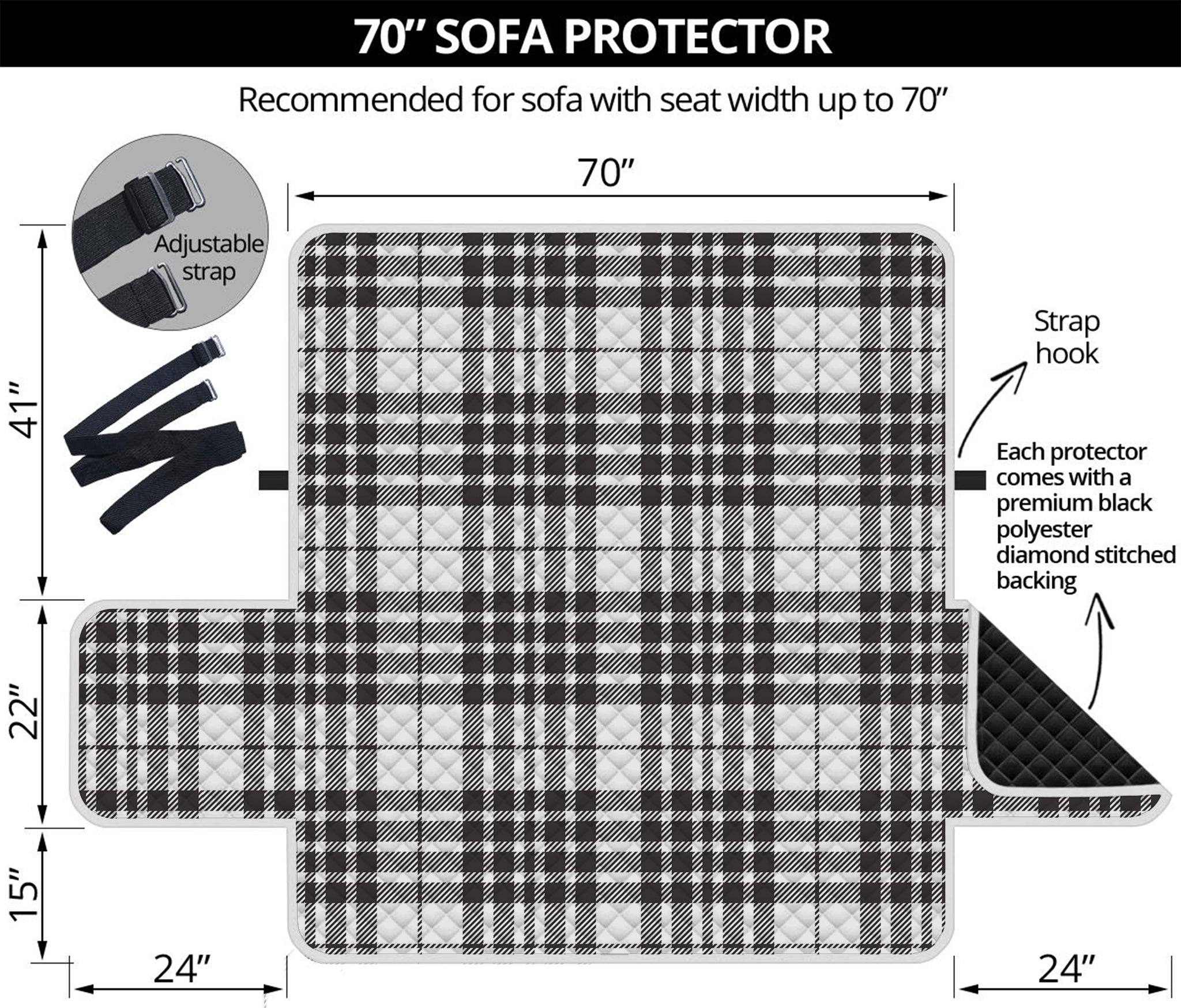 White And Black Border Tartan Print Sofa Protector