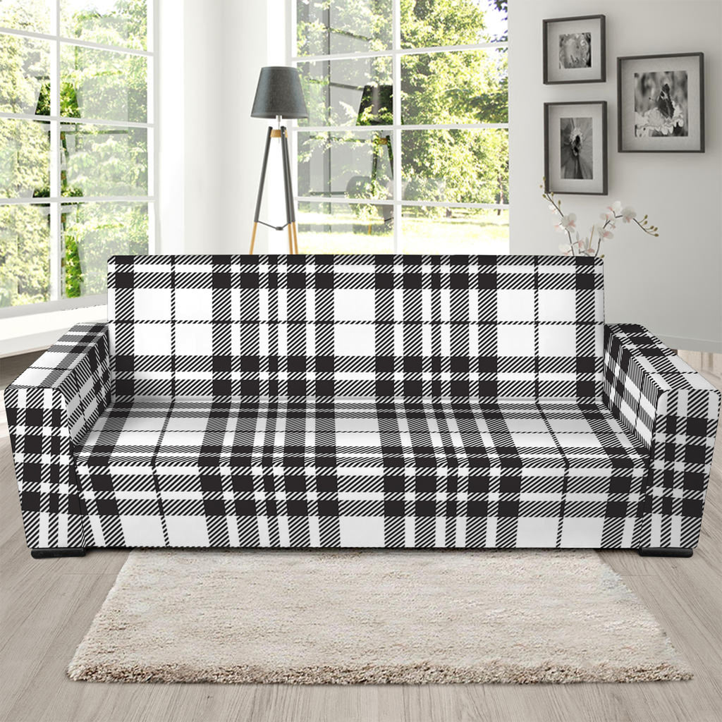 White And Black Border Tartan Print Sofa Slipcover