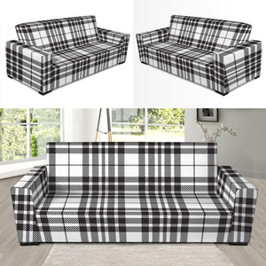 White And Black Border Tartan Print Sofa Slipcover