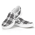 White And Black Border Tartan Print White Slip On Sneakers