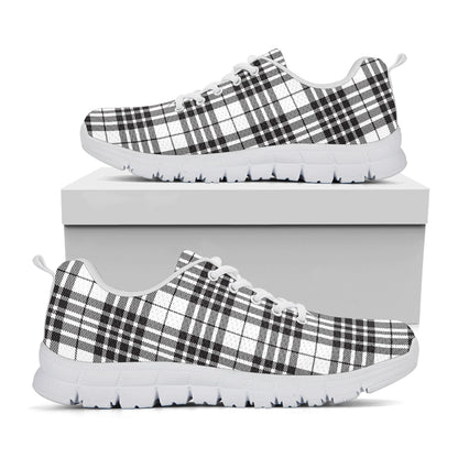 White And Black Border Tartan Print White Sneakers