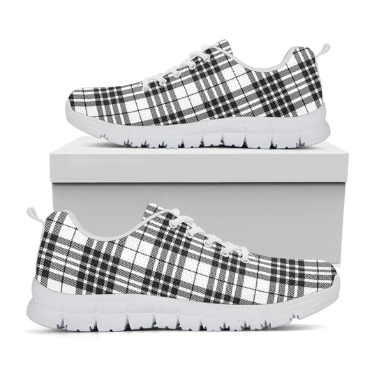 White And Black Border Tartan Print White Sneakers