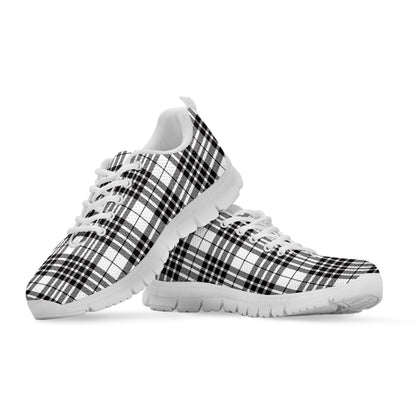 White And Black Border Tartan Print White Sneakers