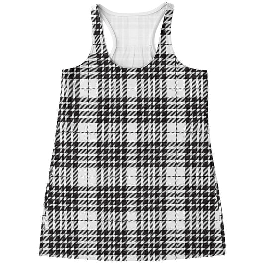White And Black Border Tartan Print Women's Racerback Tank Top
