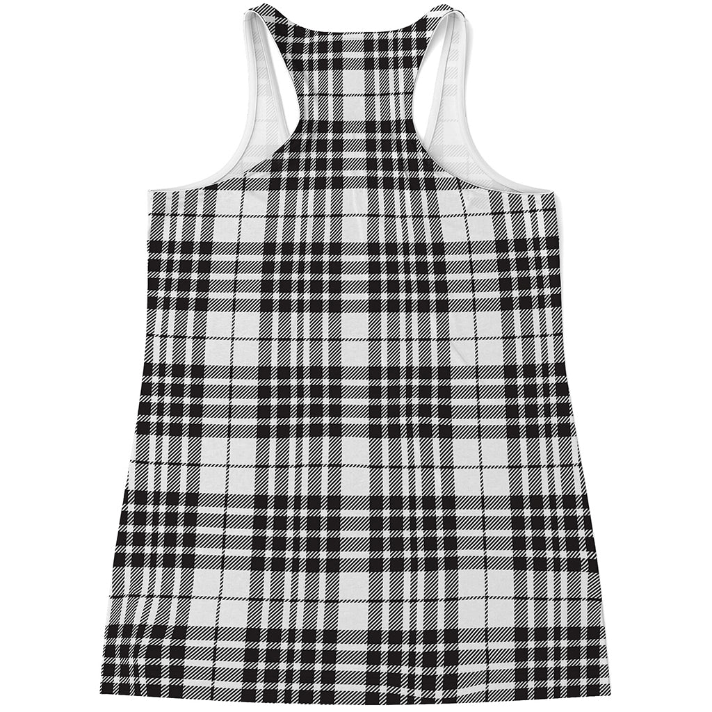 White And Black Border Tartan Print Women's Racerback Tank Top