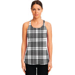 White And Black Border Tartan Print Women's Racerback Tank Top