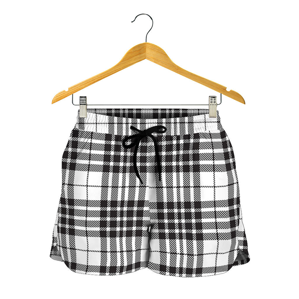 White And Black Border Tartan Print Women's Shorts