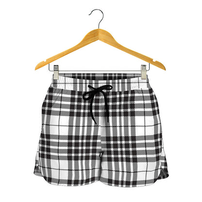 White And Black Border Tartan Print Women's Shorts