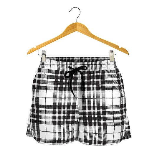 White And Black Border Tartan Print Women's Shorts