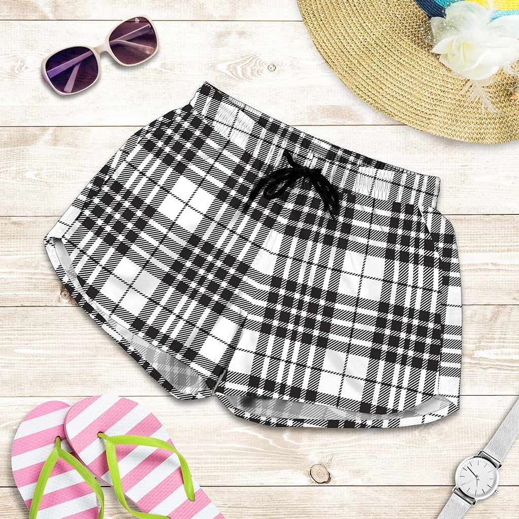 White And Black Border Tartan Print Women's Shorts